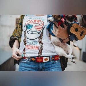 Zilker Belts The‎ Willie Red White Navy Hand-Stitched Belt Size 34